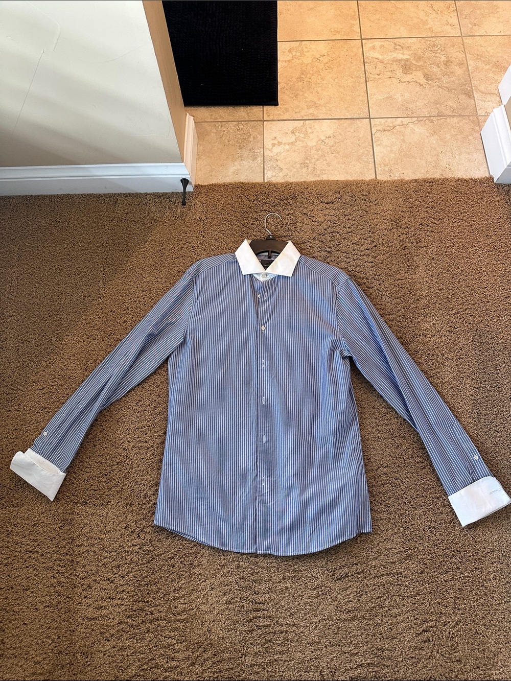 H&M Blue Pinstripe Dress Shirt with White Contrast Collar